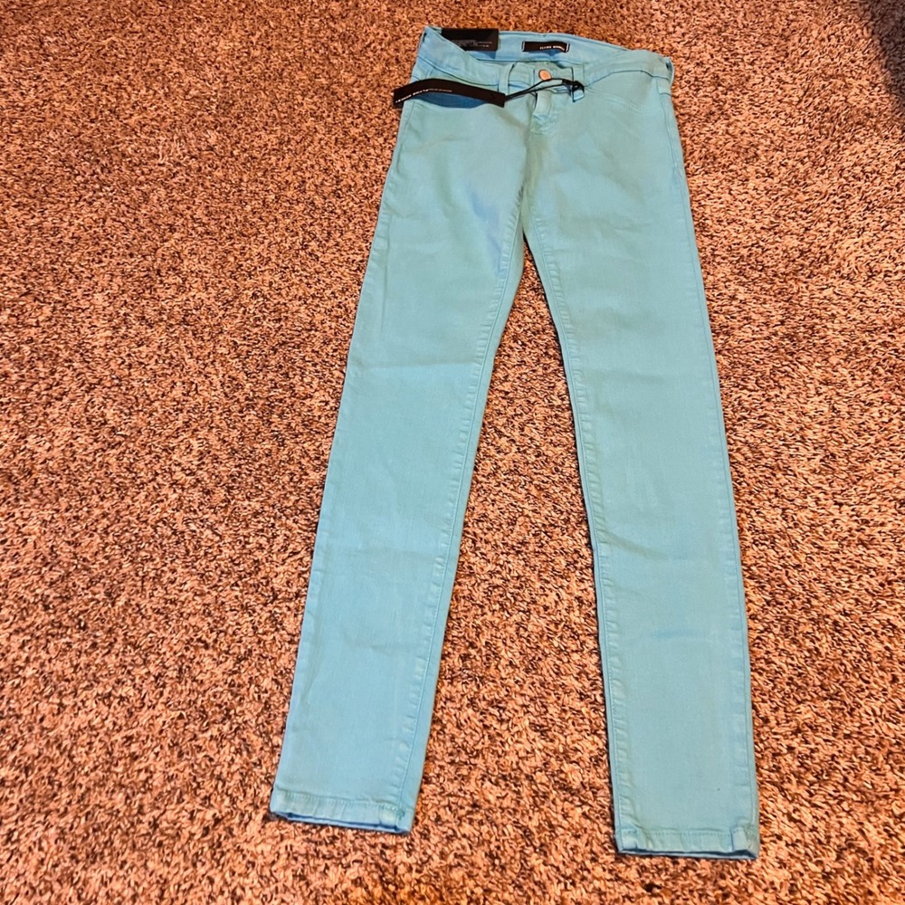 Flying Monkey Womens Teal Skinny Jeans Size 3 High Rise Belted